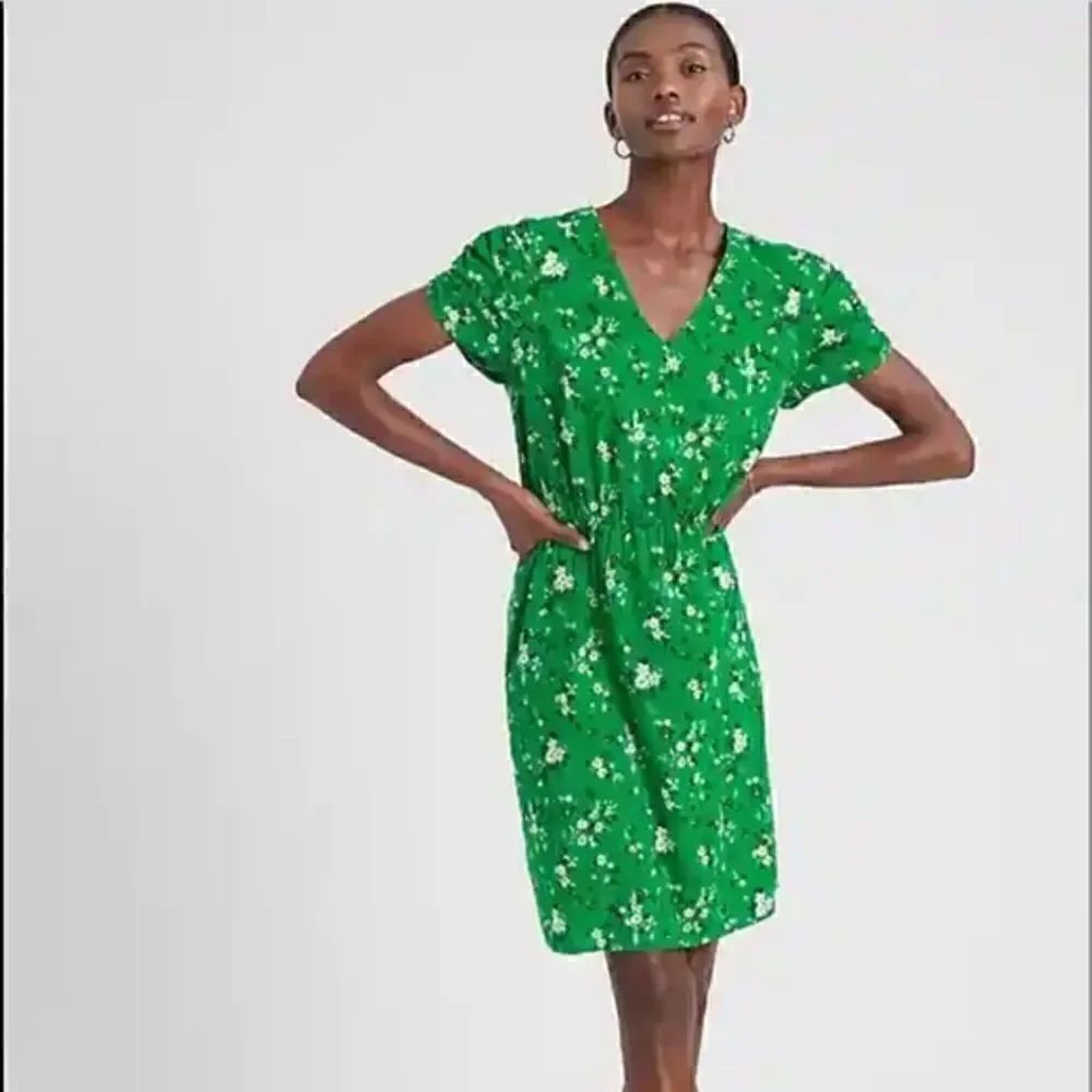 Banana Republic Puff-Sleeve Fit-and-Flare Dress